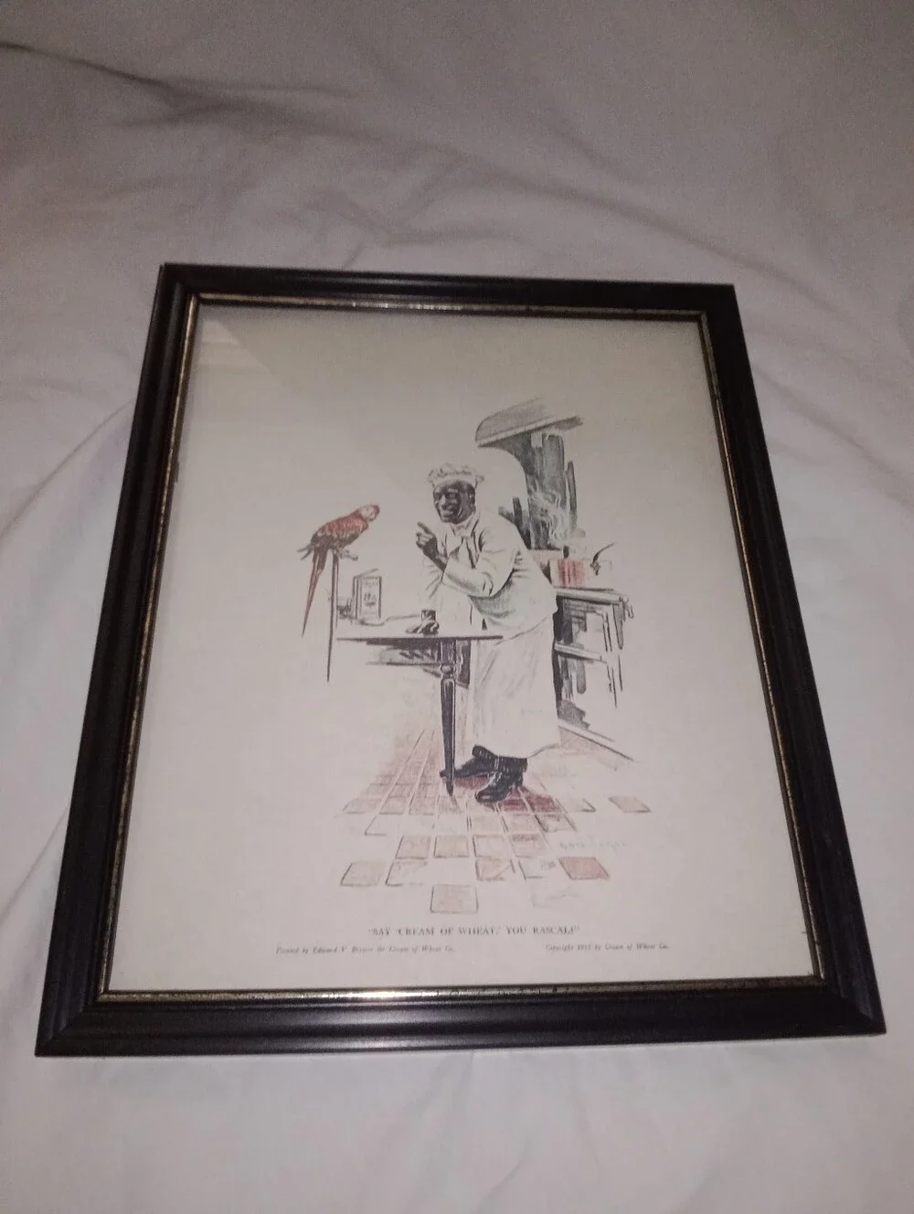 Vintage 1951 Cream Of Wheat Advertisment Art Parrot Chef 10 7/8